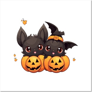 Kawaii Halloween Bats Posters and Art